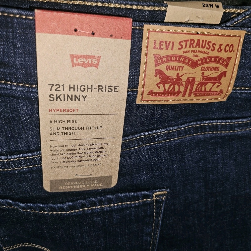 Levis Womens 721 High-Rise Skinny Jeans Blue Hypersoft Denim 22W M 18882-0548